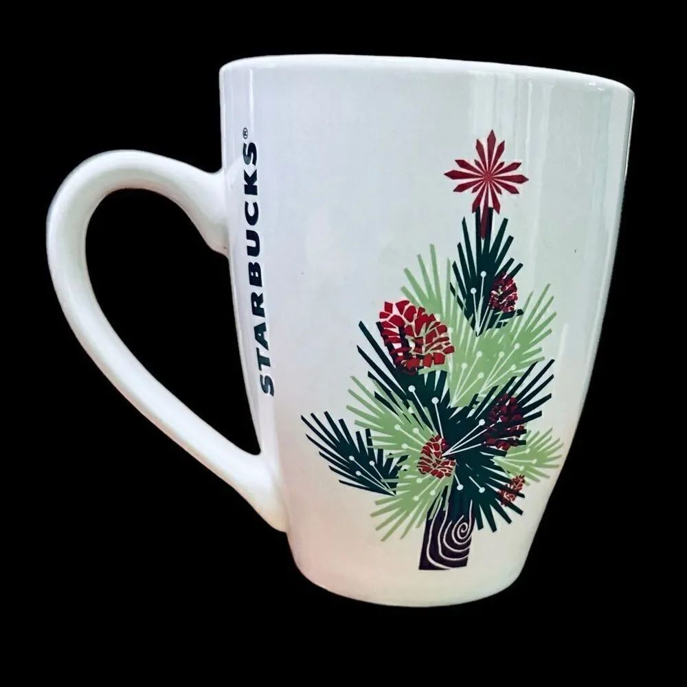 2011 Starbucks Holiday Christmas Tree Pine Cones Coffee Mug 16oz